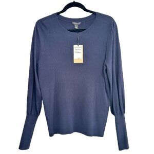 New NWT Nordstrom Halogen Ribbed Sweater Top Navy Size Medium w Sleeve Detail